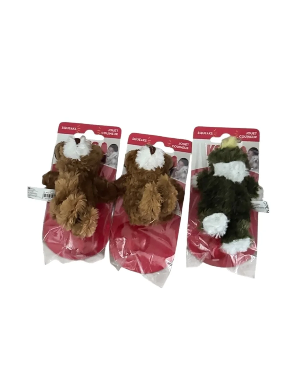 3 KONG Dr. Noy's XS Squeaky Plush Dog Toys Set, bear and frog